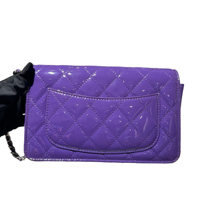 Used CHANEL Patent Leather WOC Cross Body Bag Purple PHW