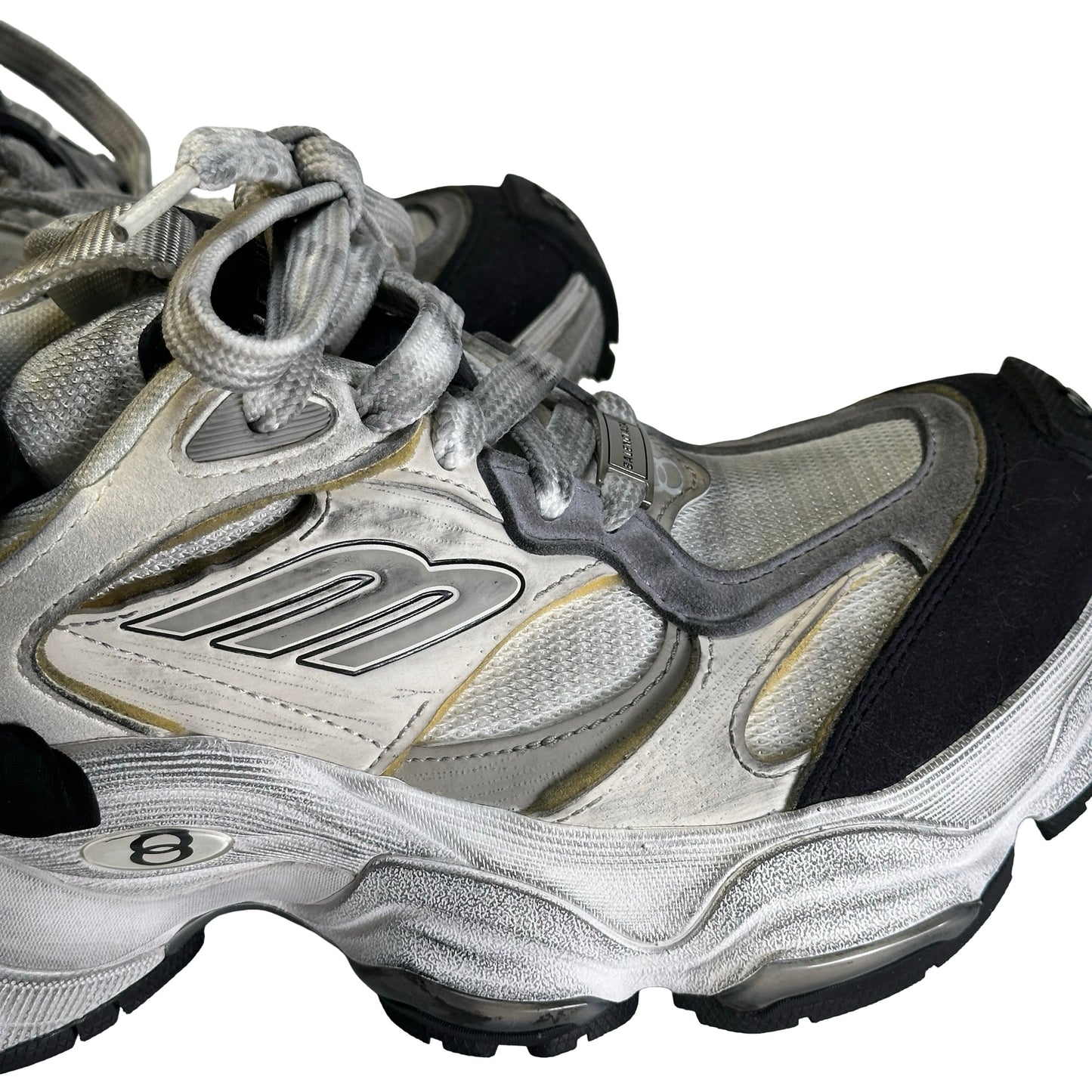 Used BALENCIAGA Mesh Nylon Runner Sneakers White Black Silver