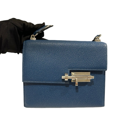 Used HERMES Chevre Mini Verrou Crossbody Bag 73 Bleu Salhir PHW