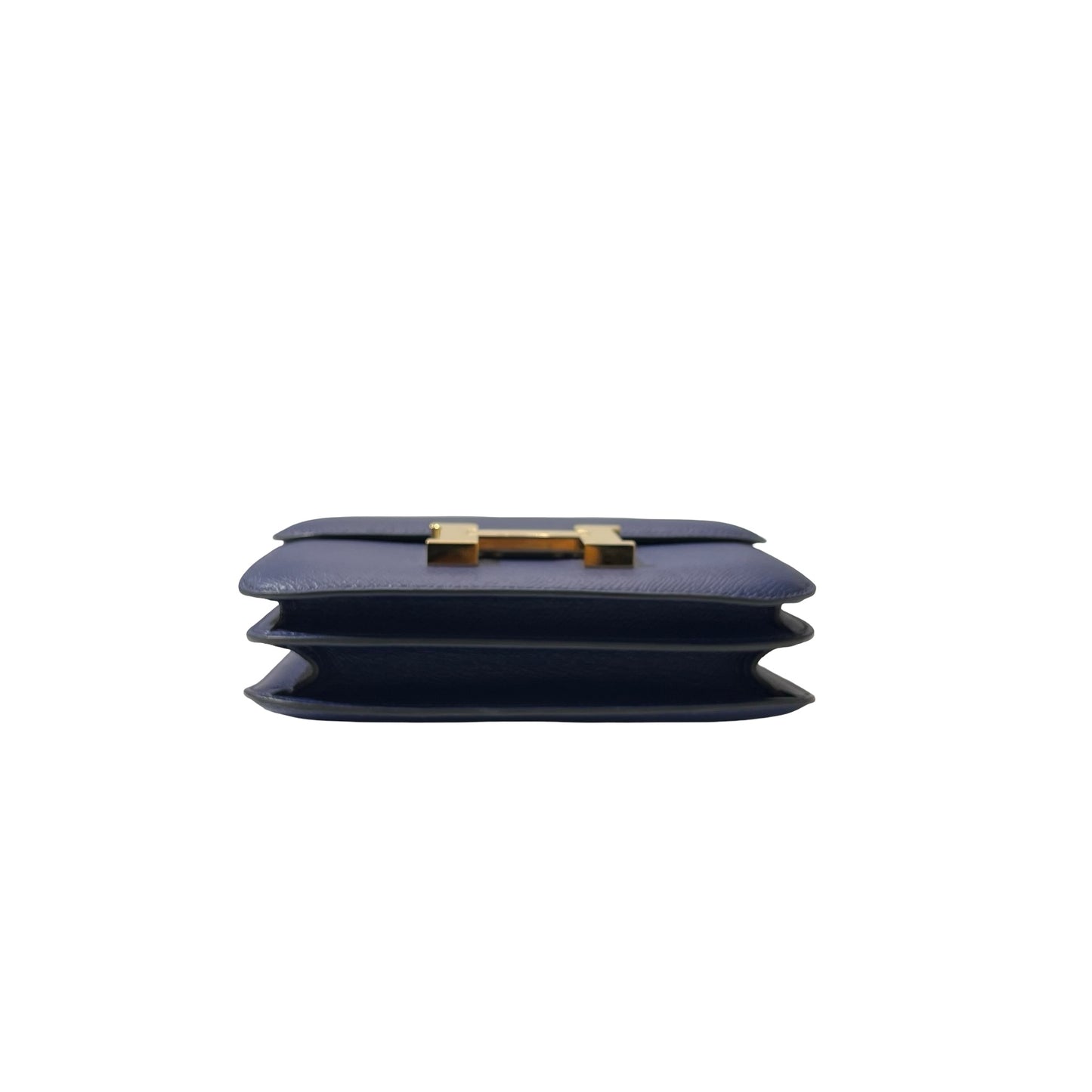 Used HERMÈS Calfskin Leather Mini Constance Cross Body Bag Blue