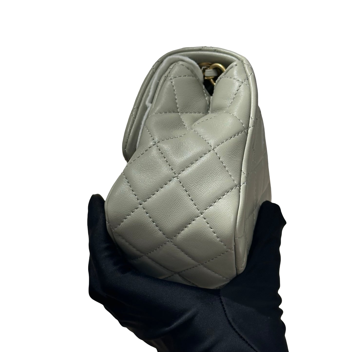 Unused CHANEL Min Flap 17cm with Gold Ball Cross Body Bag Grey GHW