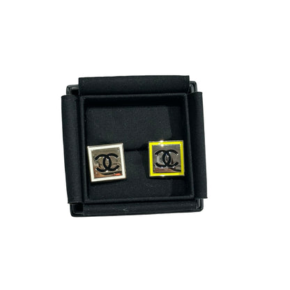 Used CHANEL PHW Used Chanel CC Logo Square Brooch Set Accessories White Green