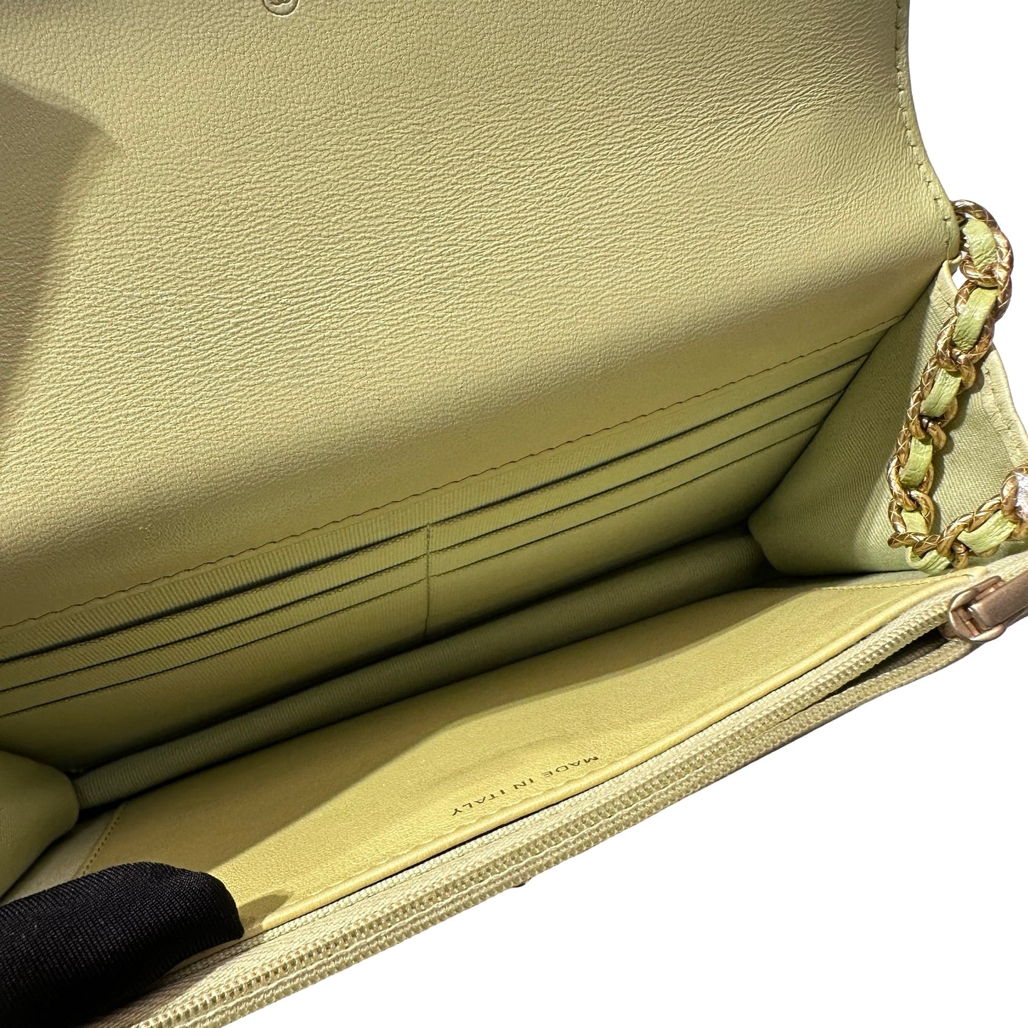Used CHANEL Lambskin Leather MINI WOC Cross Body Bag GHW Green