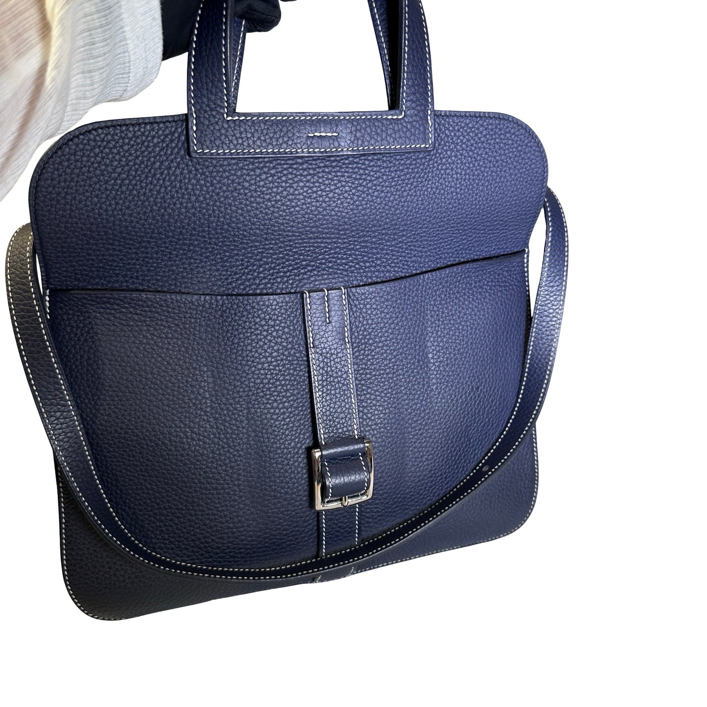 Used HERMÈS Clemence leather Halzan 31 Shoulder Bag Navy Blue PHW