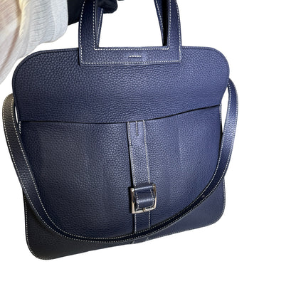 Used HERMÈS Clemence leather Halzan 31 Shoulder Bag Navy Blue PHW