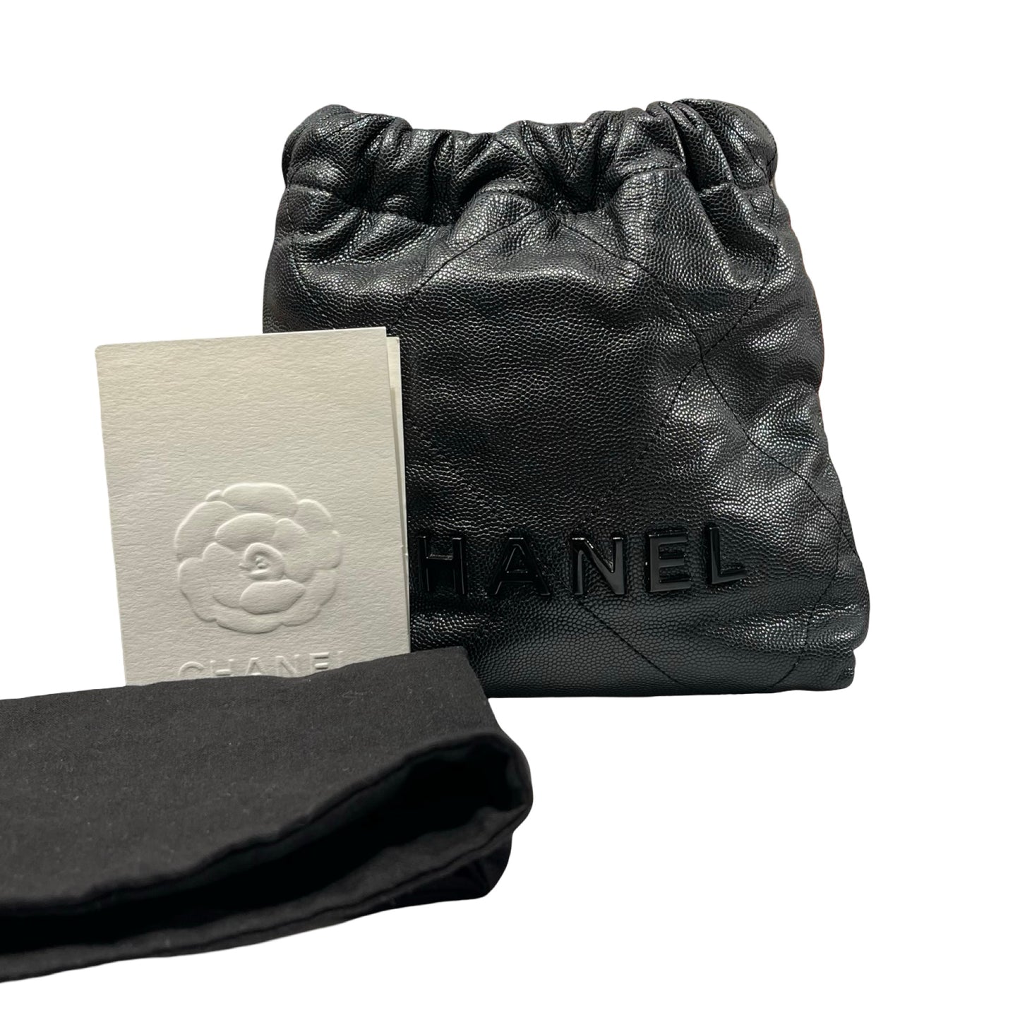 Used CHANEL Calfskin Leather Mini 22 Bucket Bag Black GHW