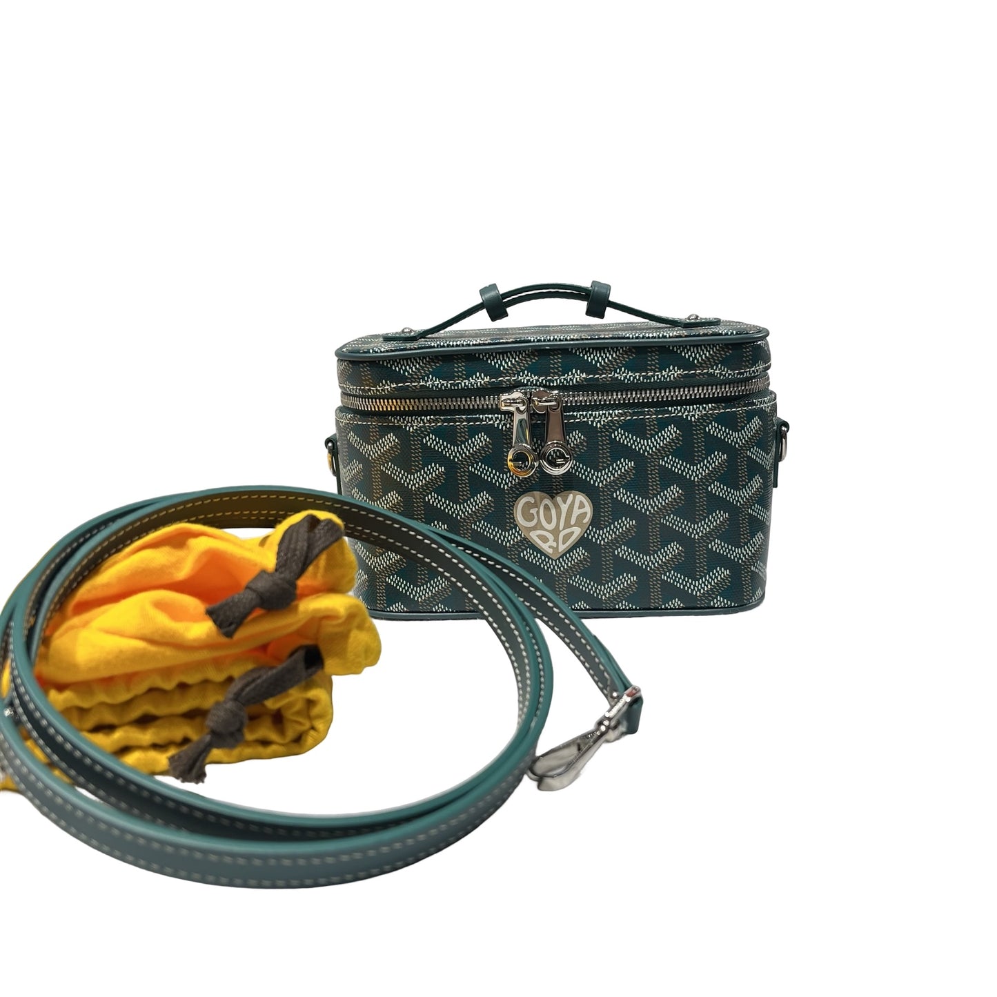 Used GOYARD Canvas Vanity Case Cross Body Bag Green PHW