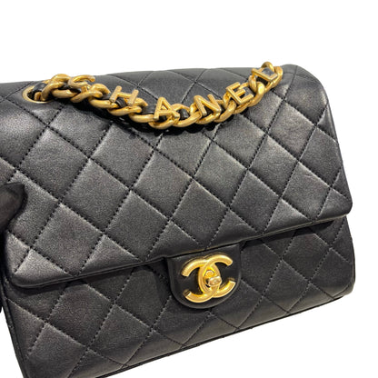 Used CHANEL Quilted Lambskin Mini Rectangular Flap Bag Chain shoulder bag Black GHW
