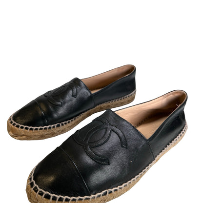 Used CHANEL Lambskin Espadrilles Shoes Black