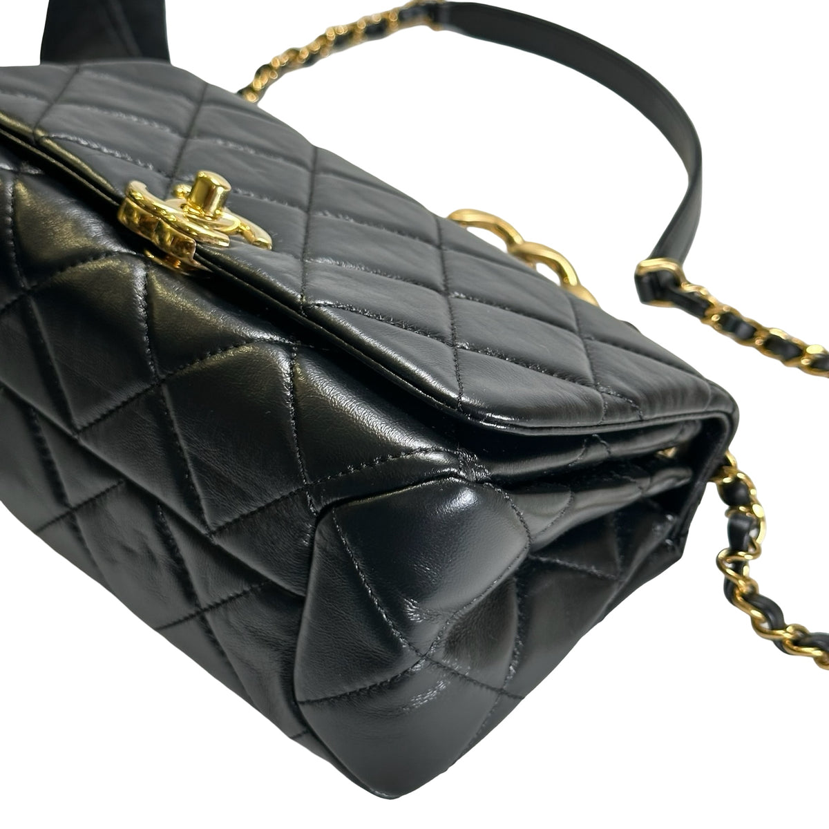 Used CHANEL Lambskin 22A Small Color Match Chain shoulder bag Black GHW