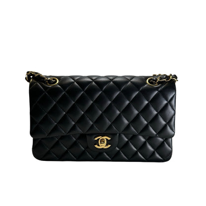 Used CHANEL Quilted Lambskin Classic Flap Chain Shoulder Bag Black Gold