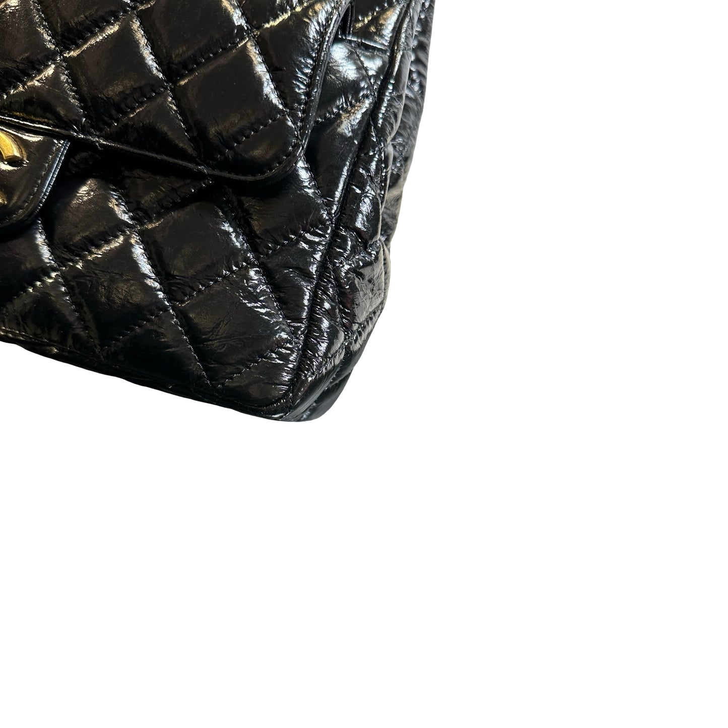 Used CHANEL Quilted Patent Leather Hobo Hobo Bag Black Gold Hardware