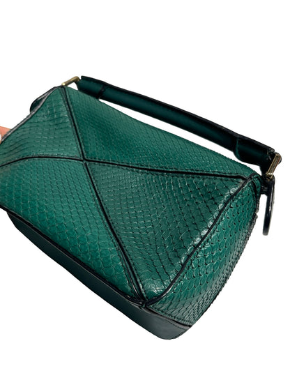 Used LOEWE Python Leather Puzzle Mini Crossbody Bag Green