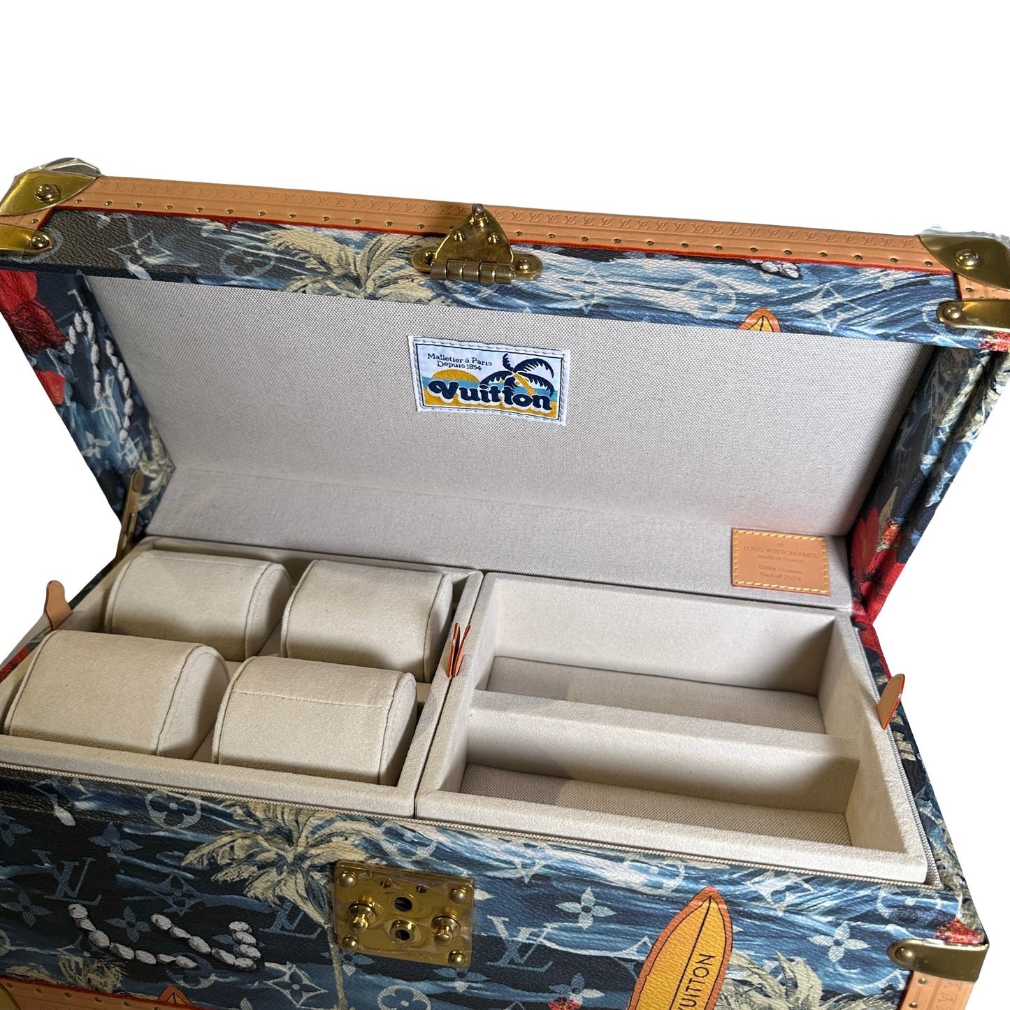 Used LOUIS VUITTON Calfskin Leather Monogram Box Box Blue Brown GHW