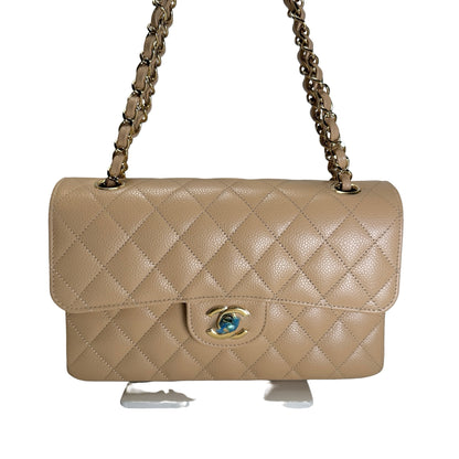 Brand New CHANEL Quilted Caviar Classic Flap Chain Shoulder Bag Beige Gold
