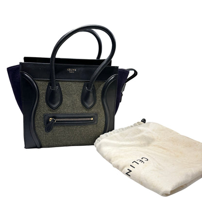 Used CÉLINE Calfskin Leather LUGGAGE Handbag GREEN PURPLE Black GHW