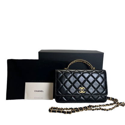 Used CHANEL Matelasse Quilted Lambskin Wallet On Chain Wallet on chain Black Gold
