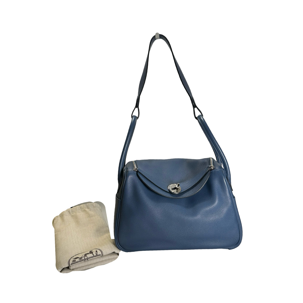 Used HERMES Leather Lindy 26 Handbag Blue PHW
