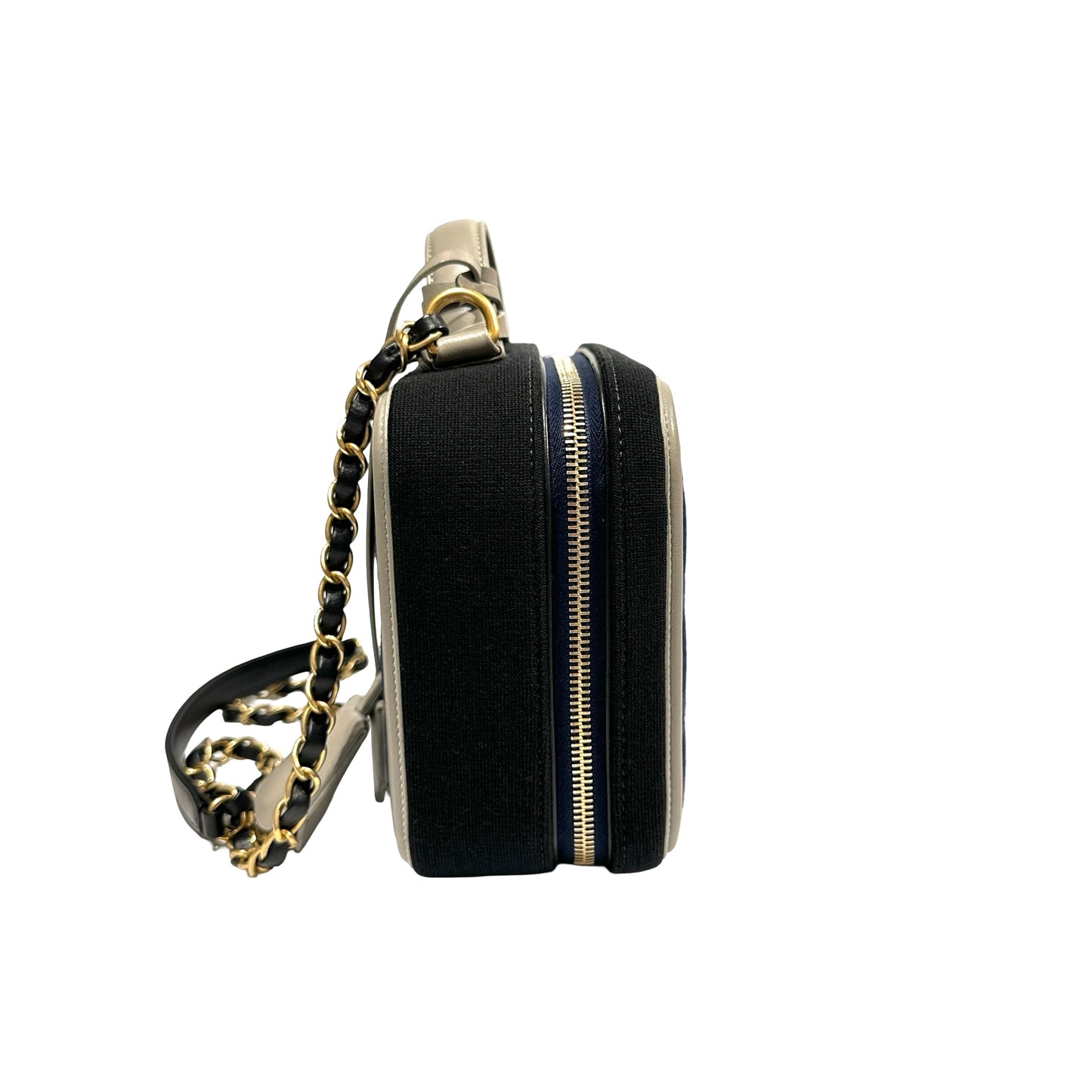 Used Chanel Canvas Calfskin Leather Vanity Case Vanity case Black Gray GHW