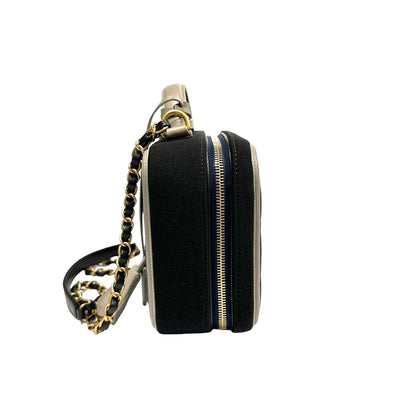 Used Chanel Canvas Calfskin Leather Vanity Case Vanity case Black Gray GHW