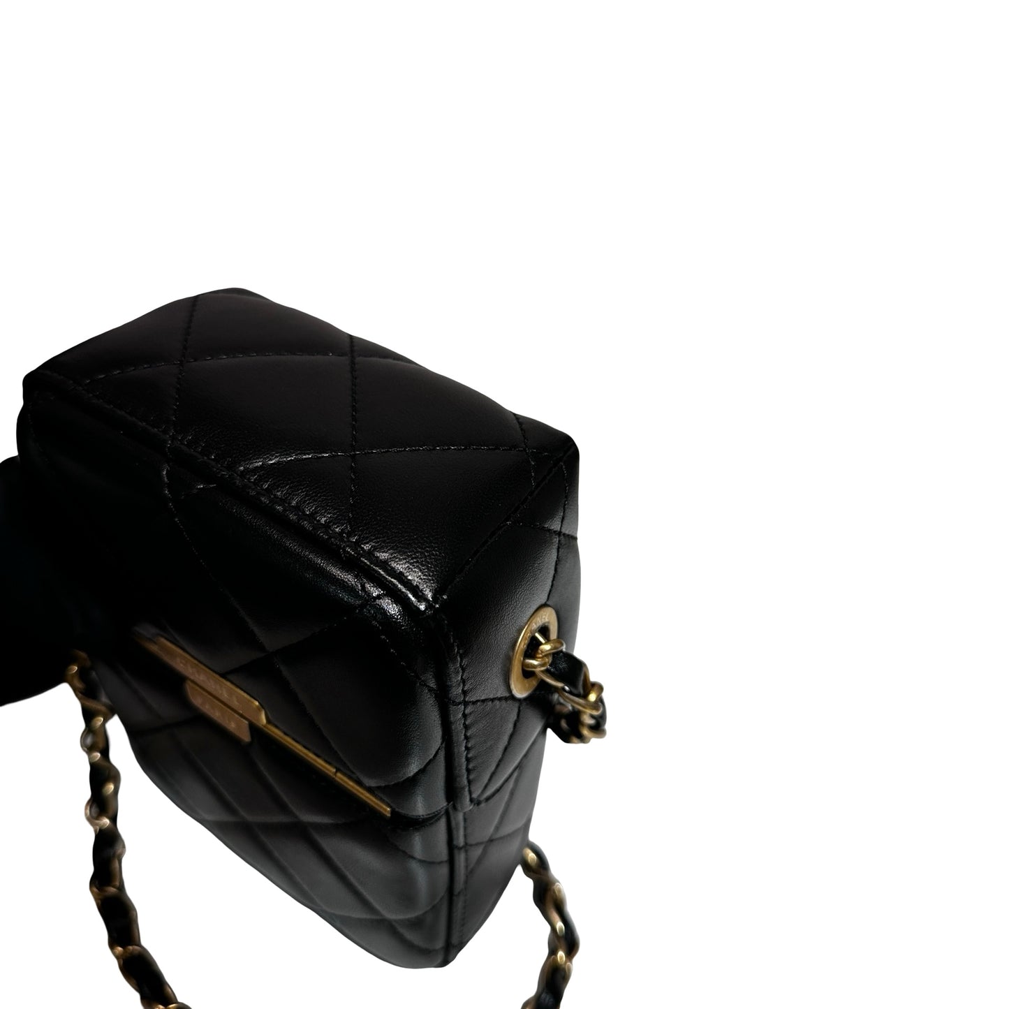 Used CHANEL Lambskin Leather Plexi Box Shoulder Bag Black GHW