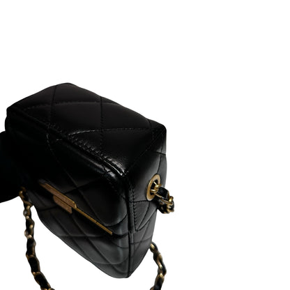 Used CHANEL Lambskin Leather Plexi Box Shoulder Bag Black GHW