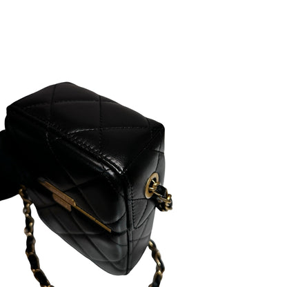 Used CHANEL Lambskin Leather Plexi Box Shoulder Bag Black GHW