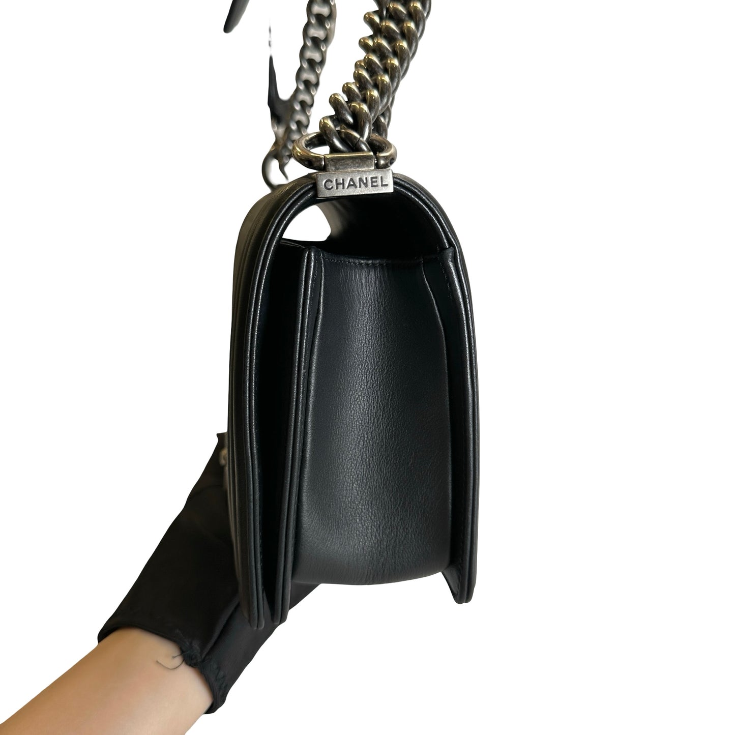 Used CHANEL Matelasse Lambskin Boy Chain shoulder bag Black Silver