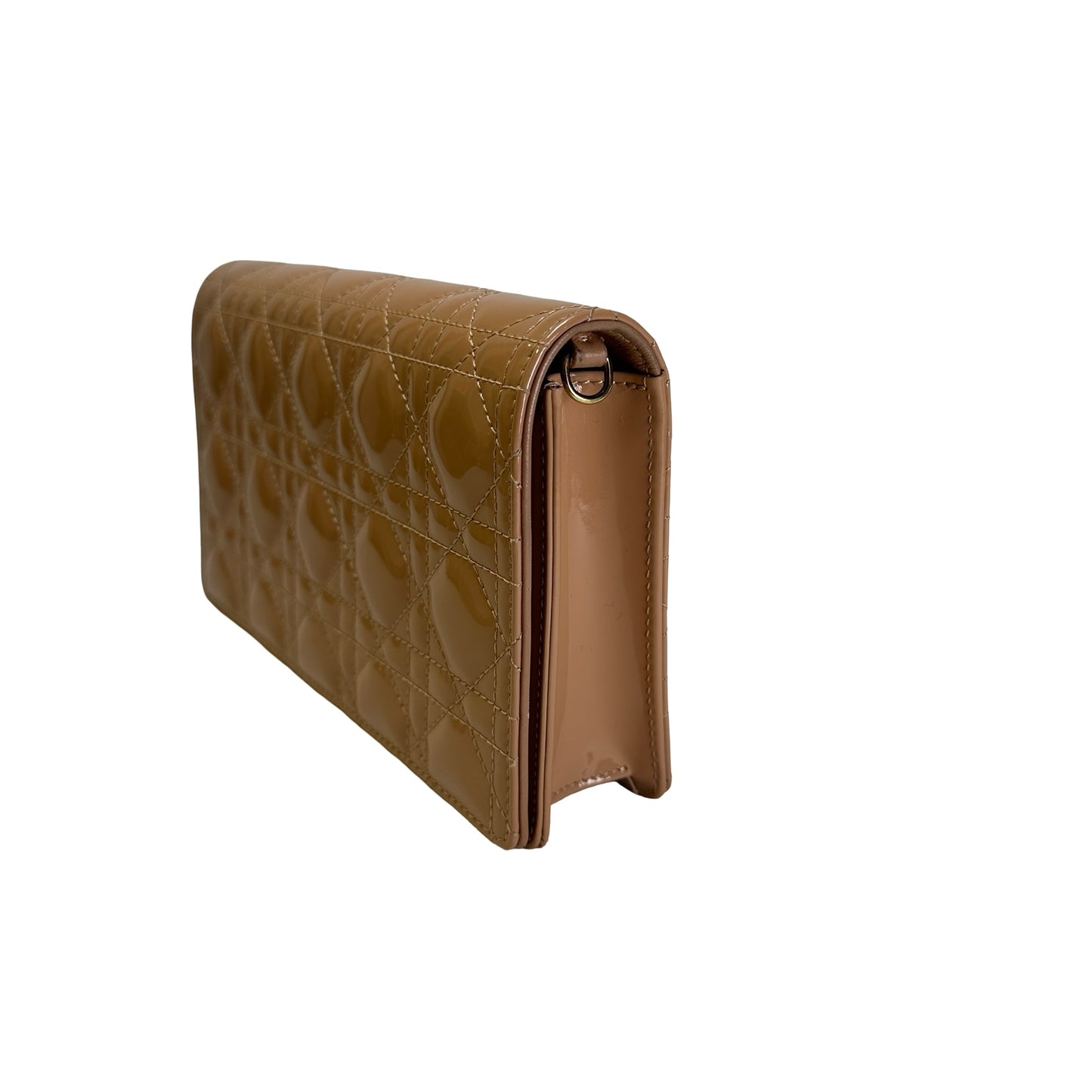 Used DIOR Cannage Patent Leather Cannage Long wallet Beige