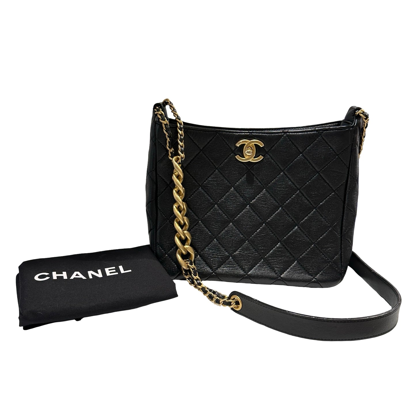 Used CHANEL Lambskin 22PHobo Bag Shoulder Bag Black Gold