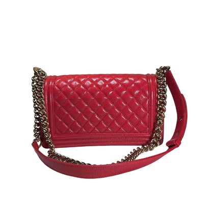 Used CHANEL Calfskin Boy Cross body bag Red GHW