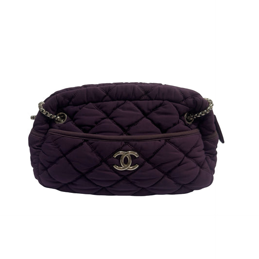 Used CHANEL Quilted Nylon Quilted Cloud Bag Shoulder Bag Purple PHW