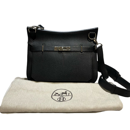 Used HERMÈS Calfskin Leather Jypsieve 28 Shoulder Bag Black PHW
