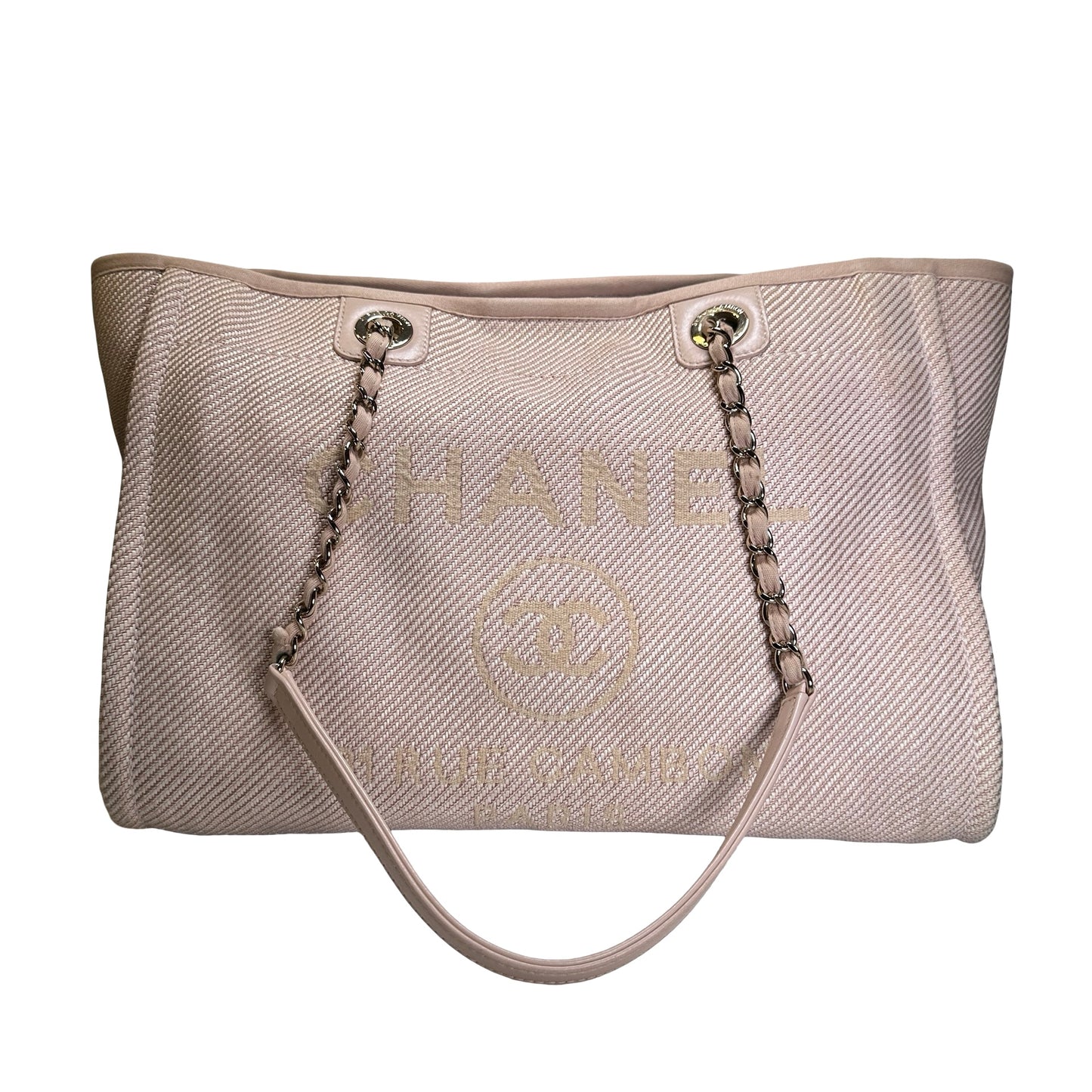 Used CHANEL Canvas Logo Deauville Tote Tote Bag Beige GHW