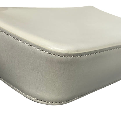 Used CÉLINE Calfskin Leather Triomphe Cuir Chain Shoulder Bag White GHW