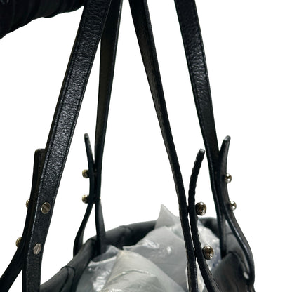 Used CHANEL Wrinkled Calfskin Hobo Shoulder Bag Black PHW