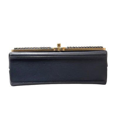 Used CHANEL Sheep Skin Chevron Top Handle Chain Shoulder Bag Navy GHW