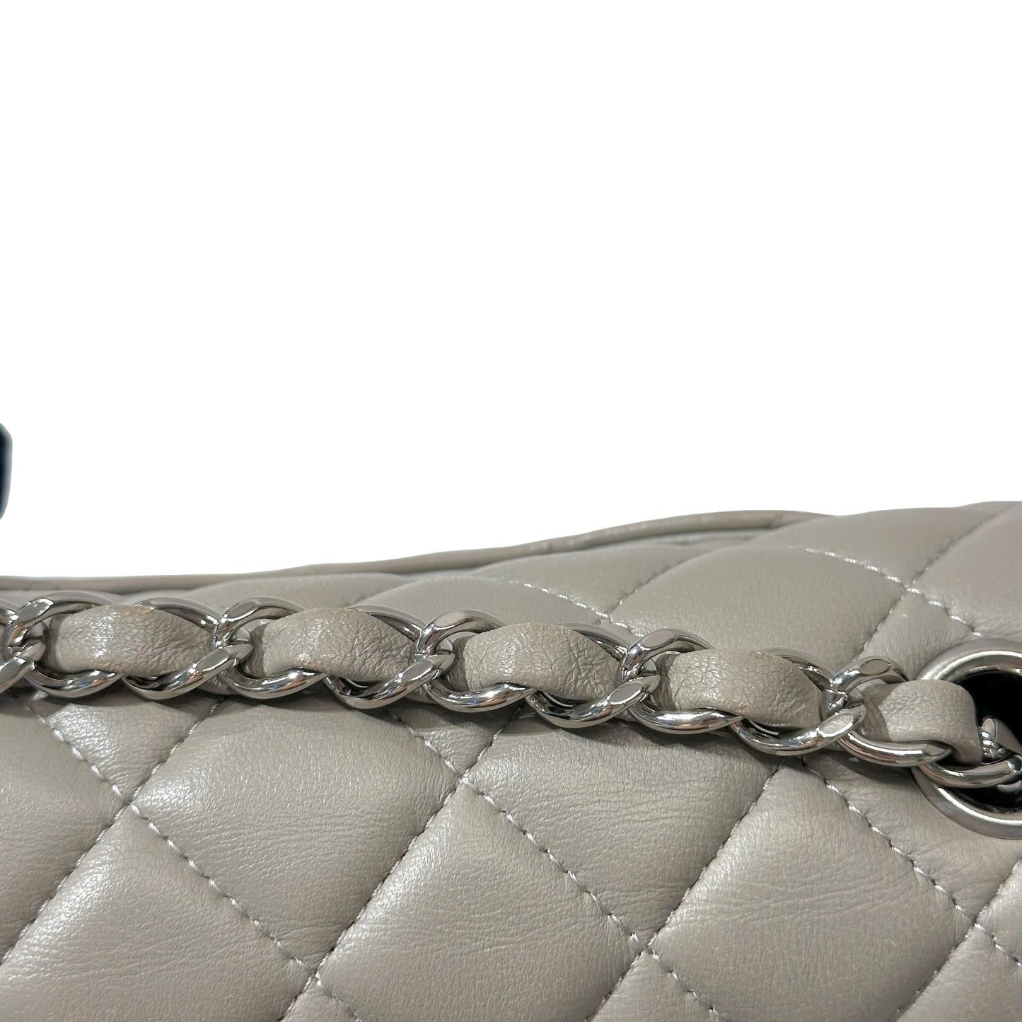 Used CHANEL Quilted Lambskin Classic Flap Chain Shoulder Bag Grey PHW