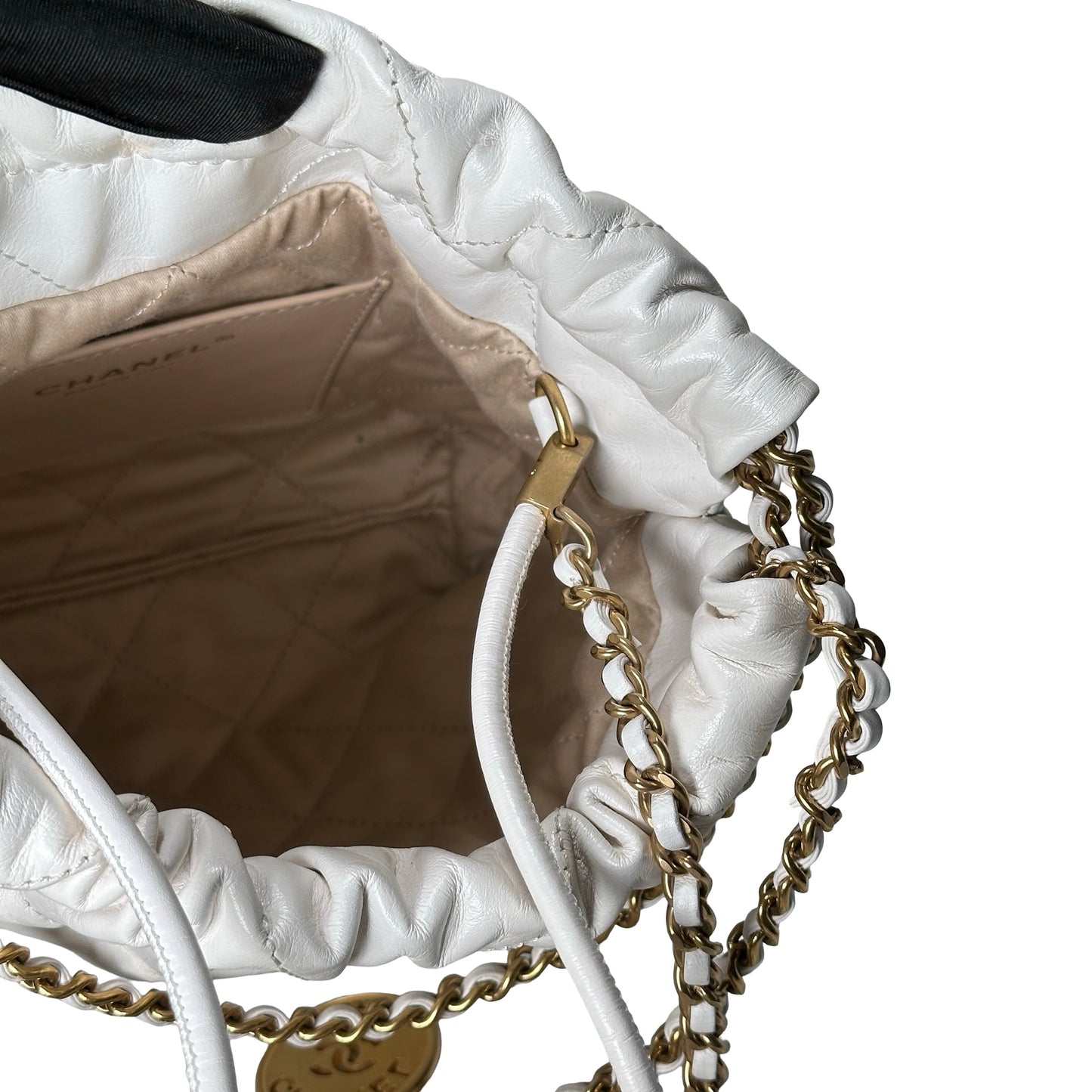 Chanel Quilted Calfskin Chanel 22 Shoulder Bag White GHW