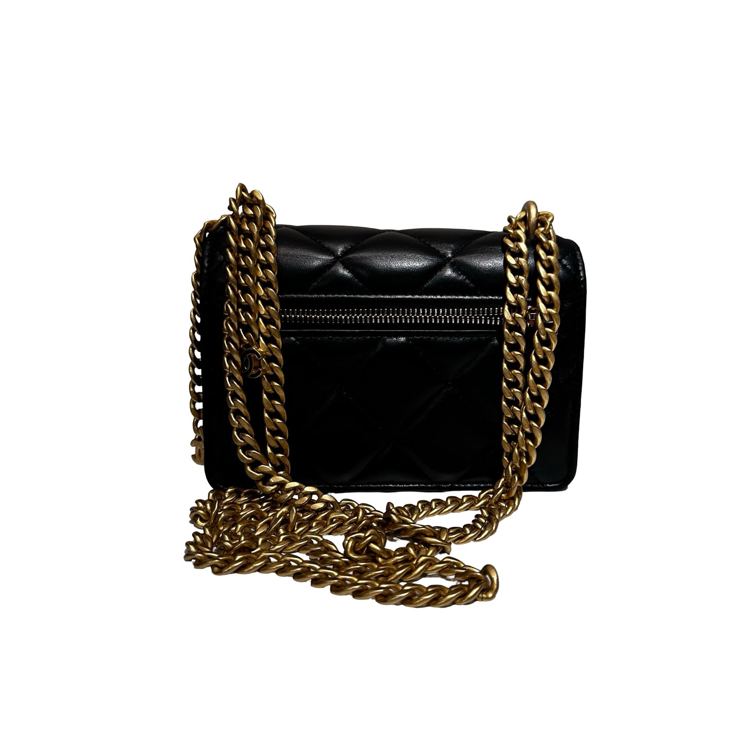 Used CHANEL Lambskin Leather Pending Clutch with Chain Shoulder Bag Black GHW