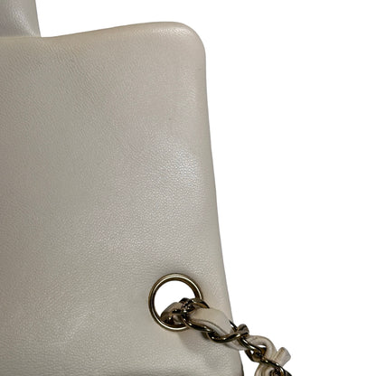 Used CHANEL Quilted Lambskin Classic Mini Rectangular Flap Bag Chain Shoulder Bag White GHW