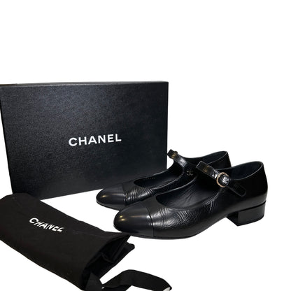 Used CHANEL Crinkled Calfskin Patent Calfskin Mary Jane Pumps Shoes Black GHW