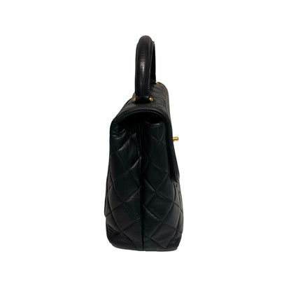 Used CHANEL Lambskin Leather Used CHANEL Lambskin Leather Vintage Flap with Top Handle Handbag Pink