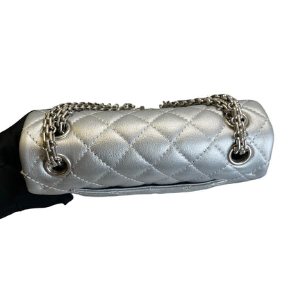 Used CHANEL Quilted Calfskin Mini 2.55 Chain Shoulder Bag Silver