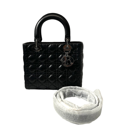 Used DIOR Lambskin Leather Lady Dior Medium Handbag Black