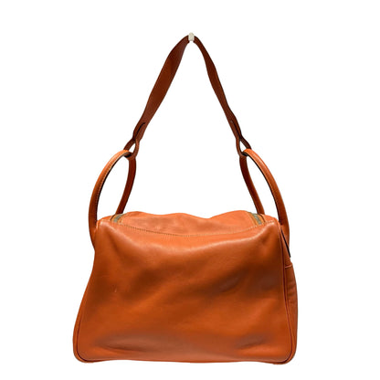 Used HERMÈS Calfskin Leather Lindy 30 Shoulder Bag Orange PHW