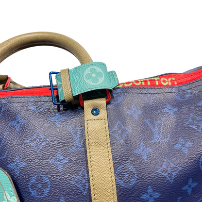 Used LOUIS VUITTON Monogram Keepall Bandoulière Travel Bag Blue Khaki Red Turquoise