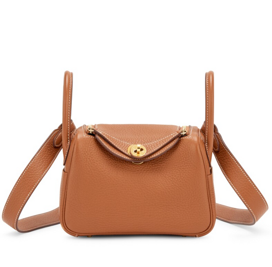 Brand New HERMES Clemence Lindy Handbag Gold