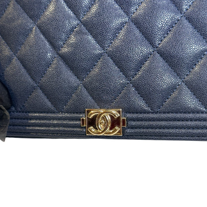 Used CHANEL Quilted BOY CHANEL WALLET ON CHAIN Wallet on chain Navy GHW