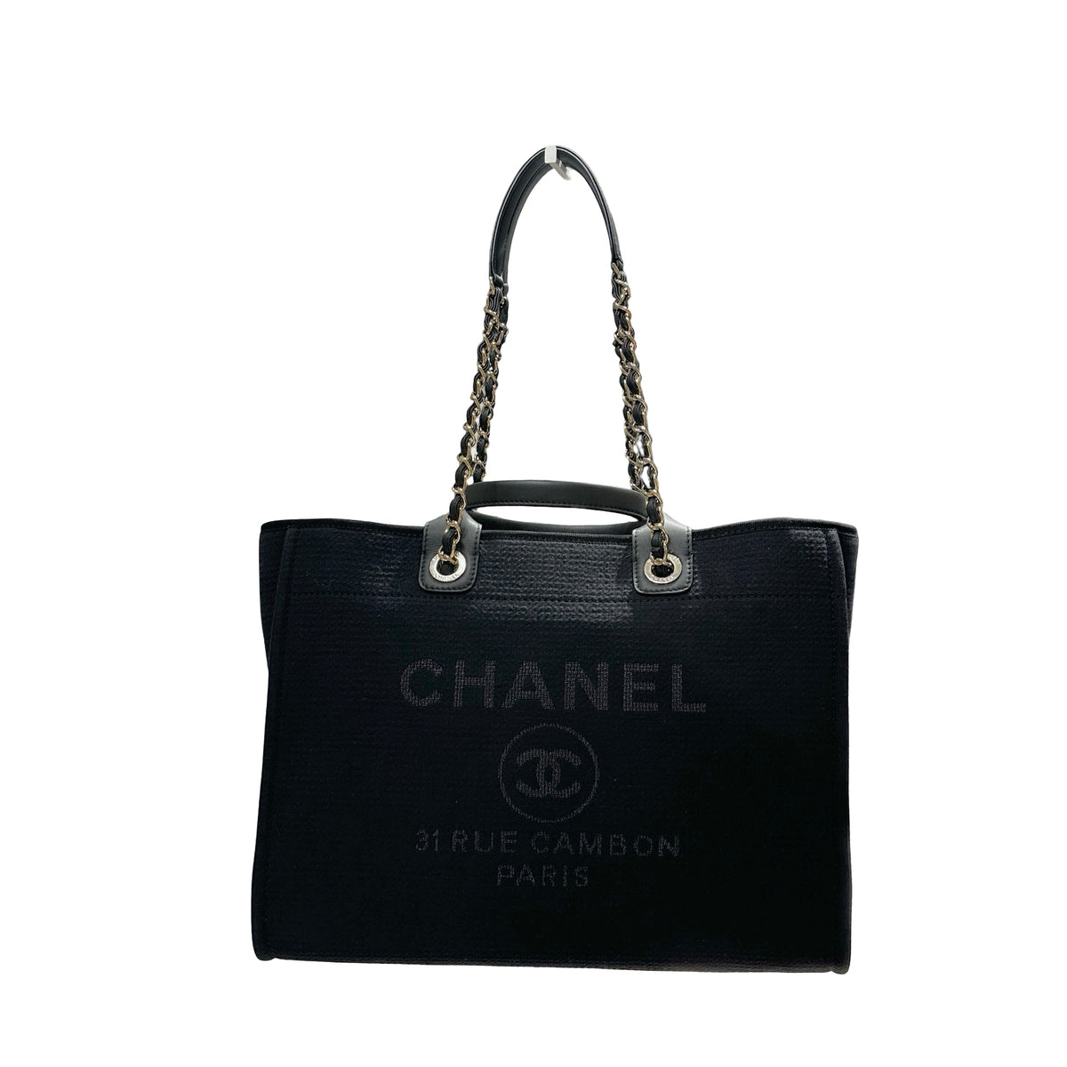 Brand New CHANEL Canvas Deauville Tote Tote Bag Black Silver